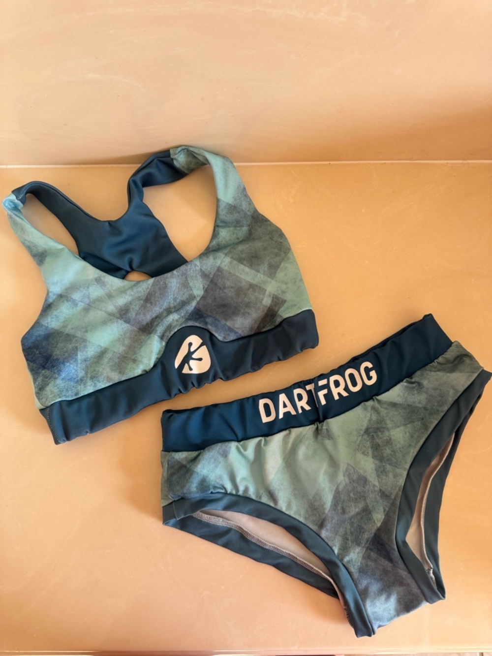 DartFrog Blue-Green Patterned Two-Piece polewear, pole Dance  Set